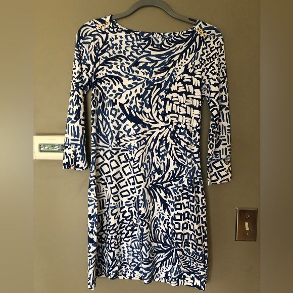 LILLY PULITZER UPF 50 Navy & White Pineapple Boatneck Sophie Dress Size XS - Picture 4 of 10